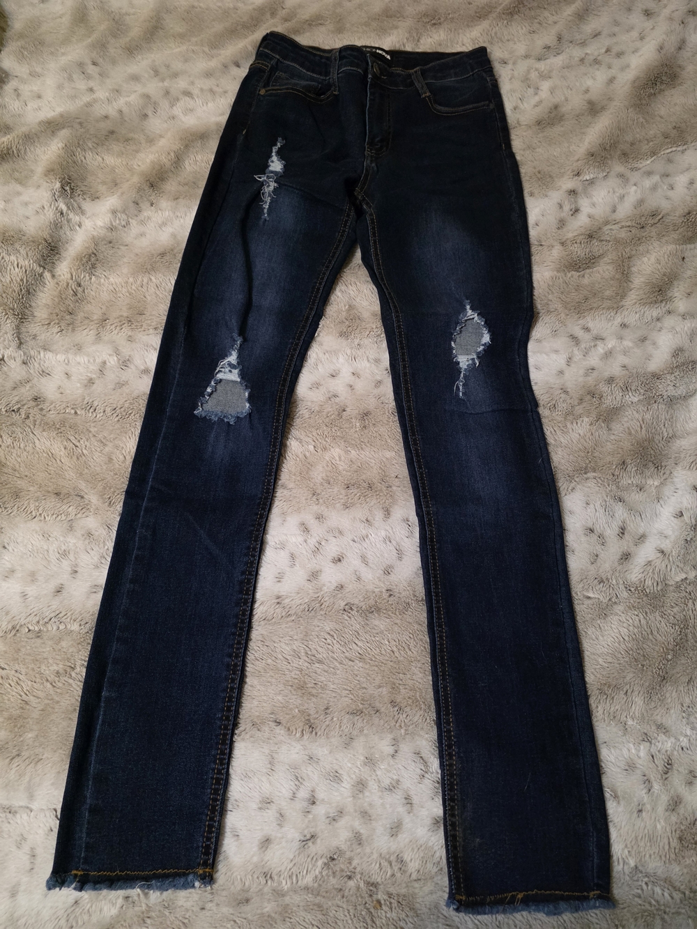 Fashion Nova Dark Blue Distressed Skinny Jeans